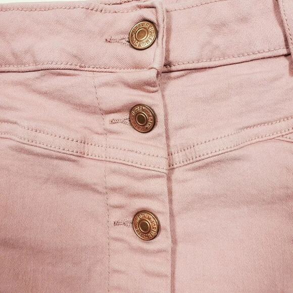 Forever 21 Denim Mini Skirt Women Size 29 Pink Button Up Cotton Copper Stretchy - Picture 3 of 9